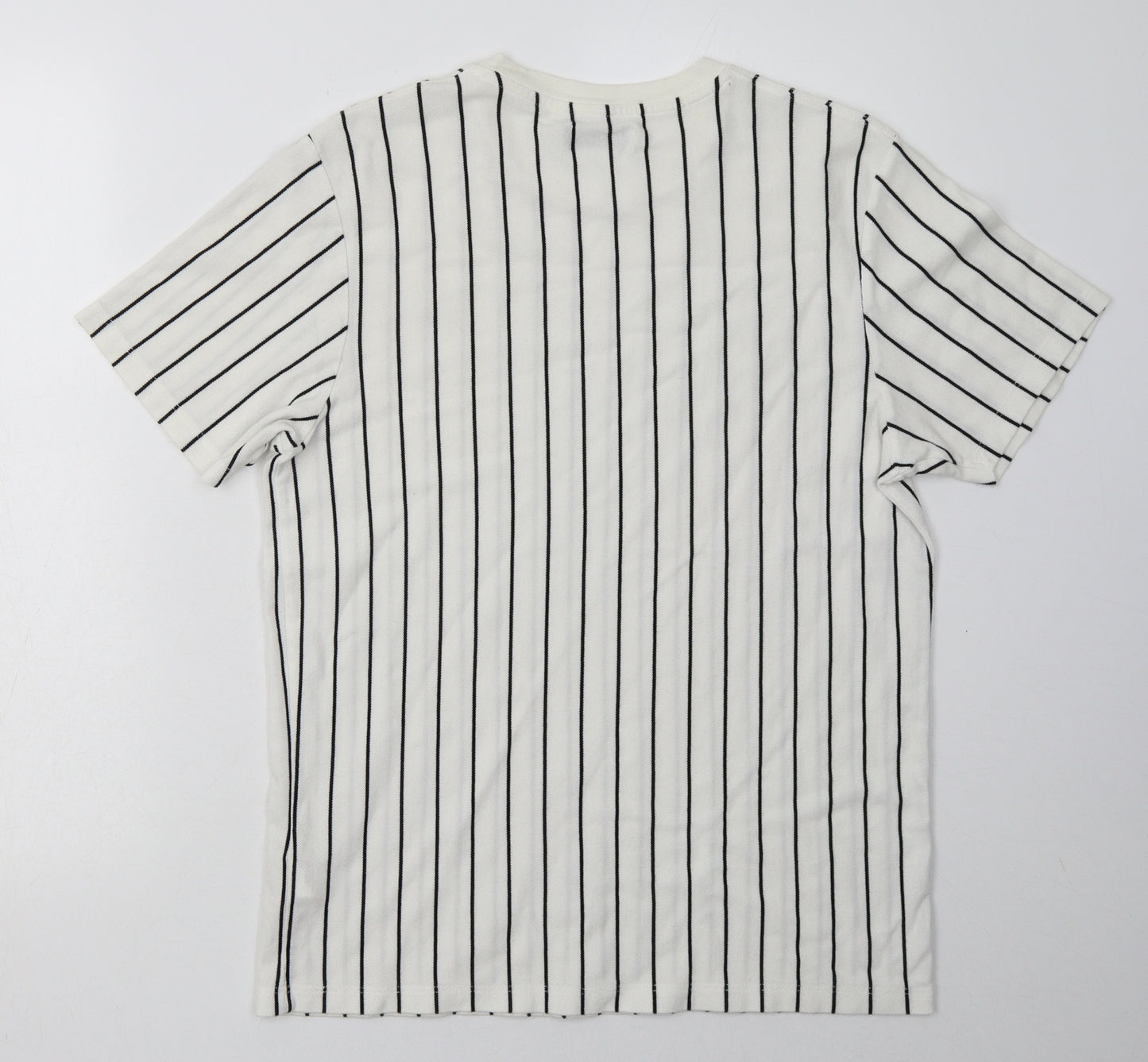 Topman Mens White Striped Cotton  T-Shirt Size M Crew Neck
