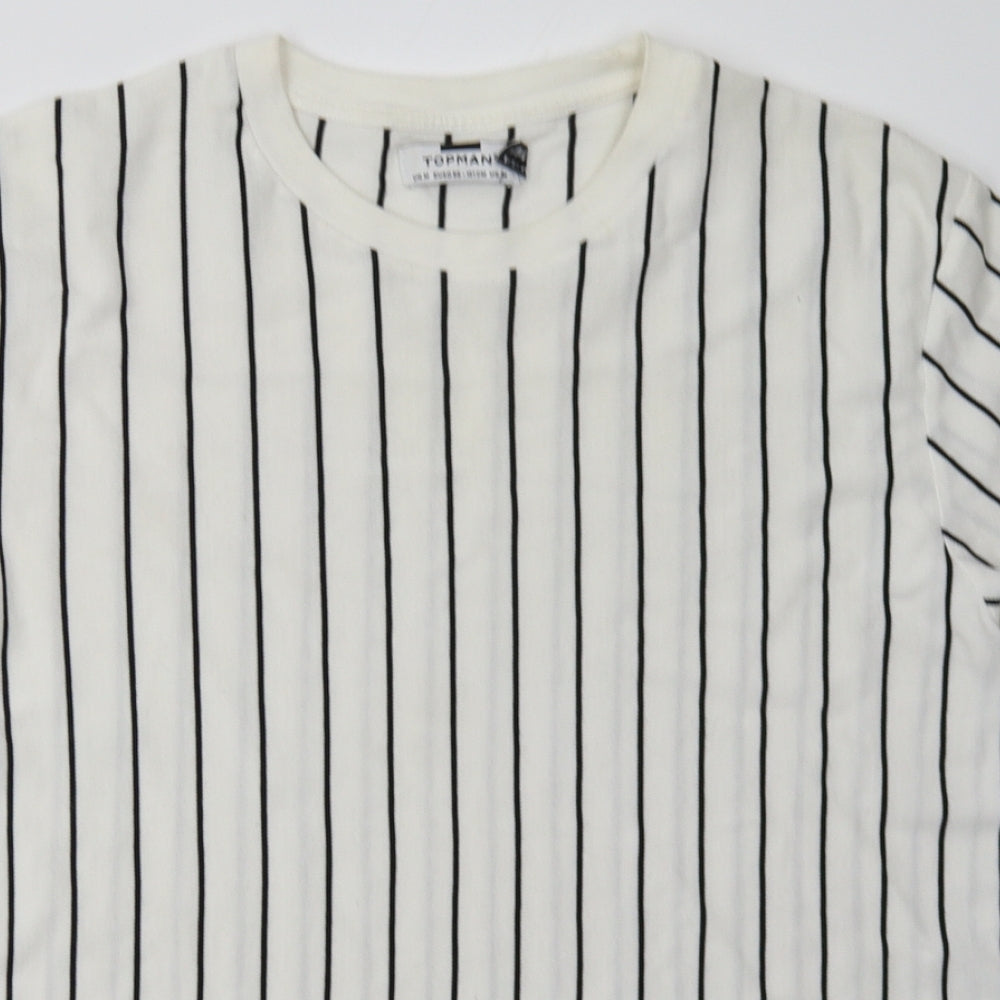 Topman Mens White Striped Cotton  T-Shirt Size M Crew Neck