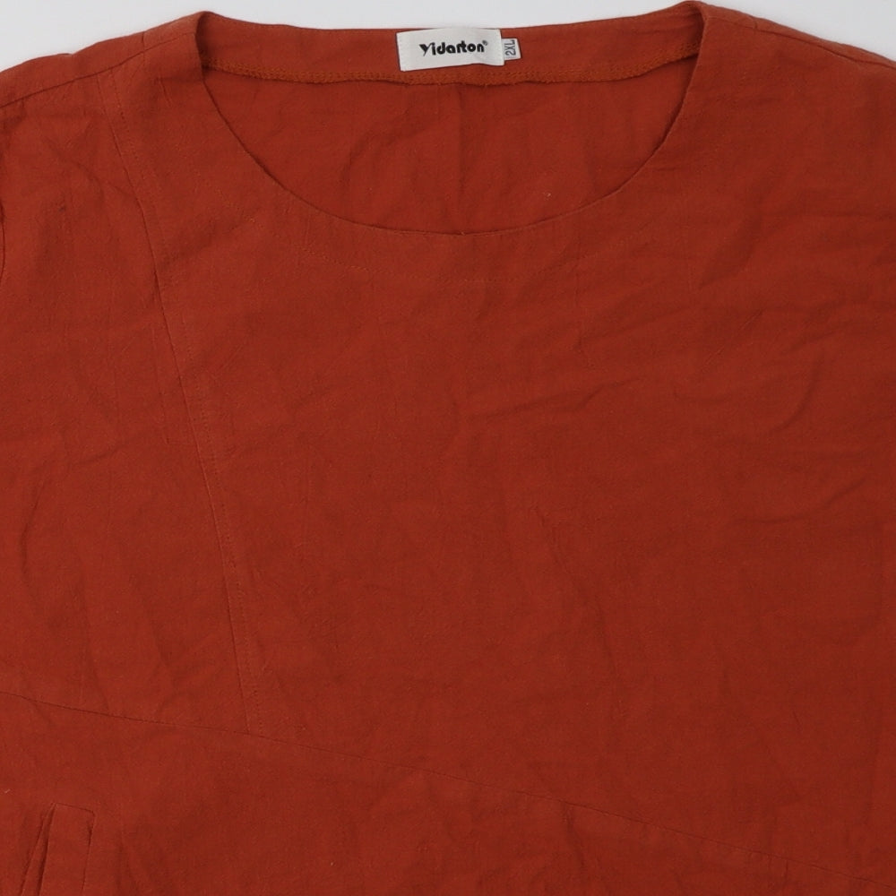 Yidarton Womens Orange  Linen Basic T-Shirt Size 2XL V-Neck