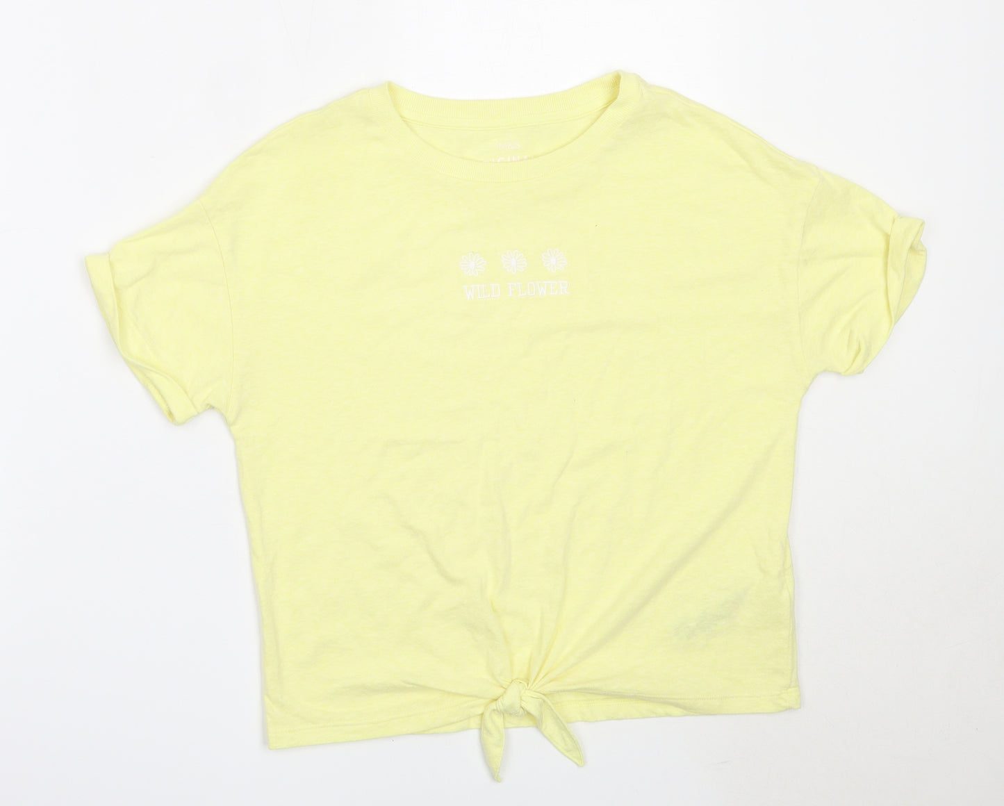 Marks and Spencer Girls Yellow  Polyester Basic T-Shirt Size 12-13 Years Round Neck