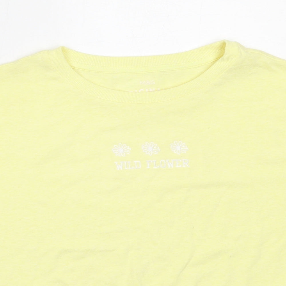 Marks and Spencer Girls Yellow  Polyester Basic T-Shirt Size 12-13 Years Round Neck