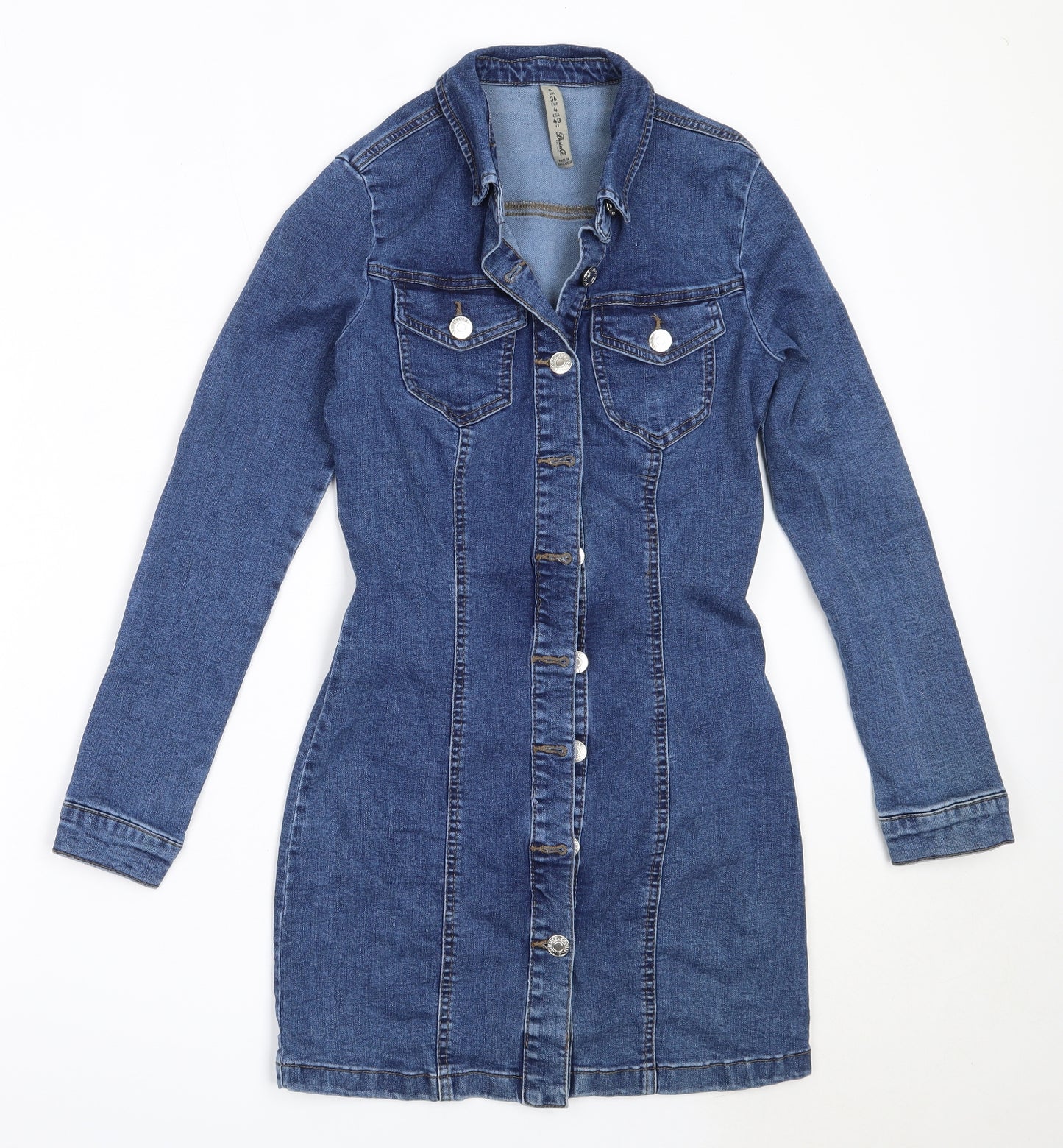 Primark Womens Blue  Cotton Shirt Dress  Size 8  Collared