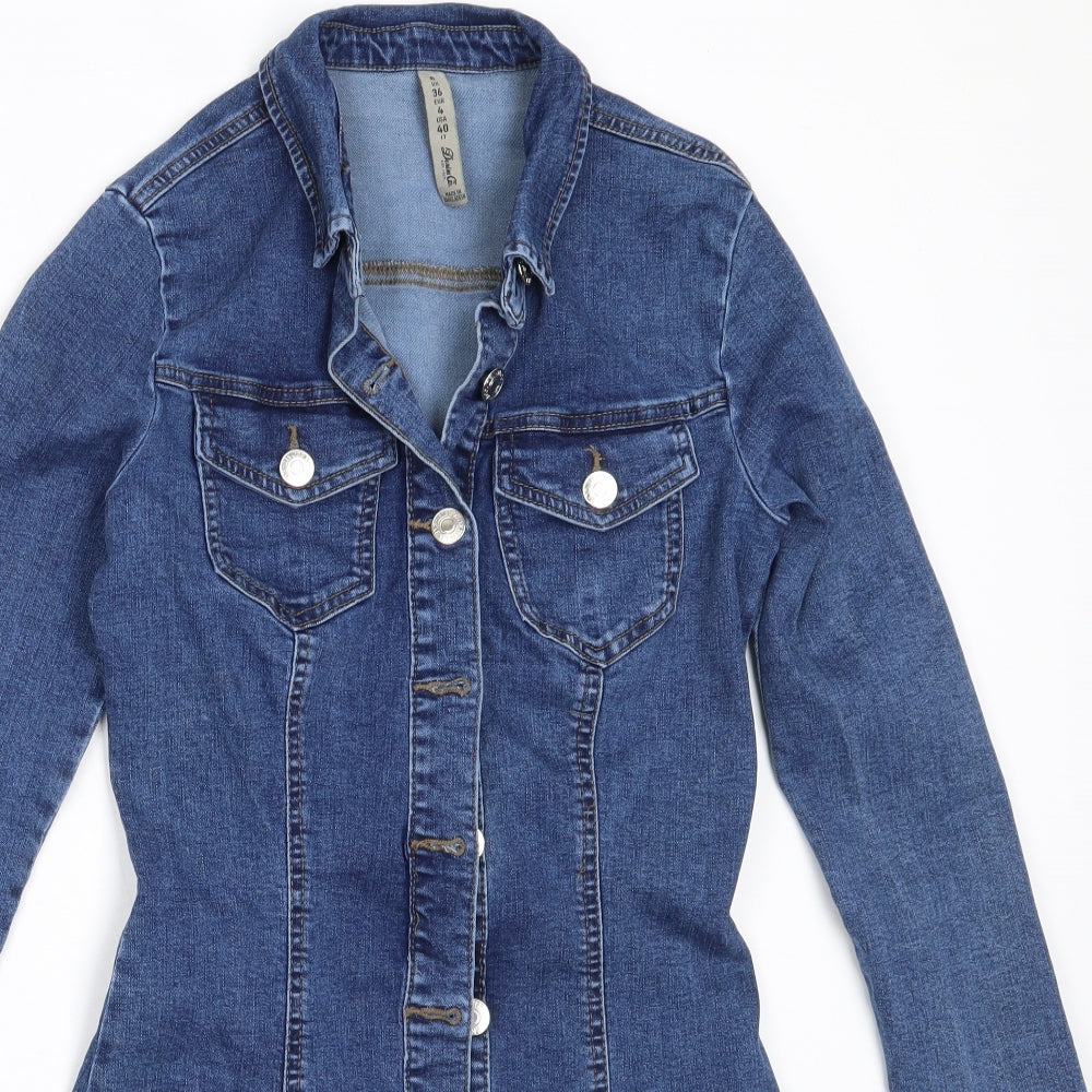 Primark Womens Blue  Cotton Shirt Dress  Size 8  Collared