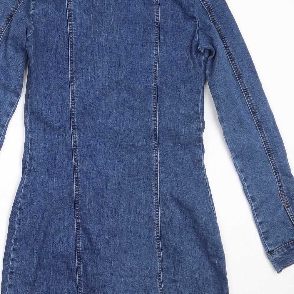 Primark Womens Blue  Cotton Shirt Dress  Size 8  Collared