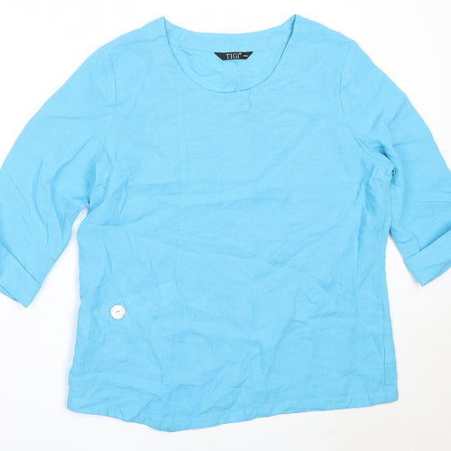 TIGI Womens Blue  Polyamide Basic Blouse Size 10 Round Neck