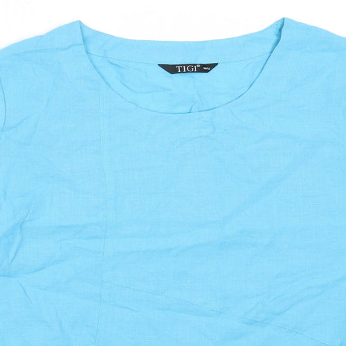 TIGI Womens Blue  Polyamide Basic Blouse Size 10 Round Neck