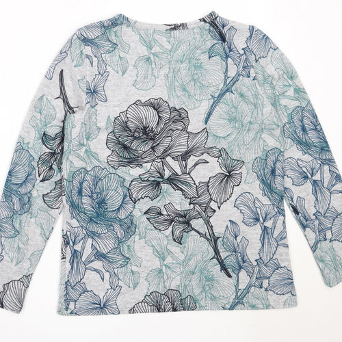 Anna Rose Womens Grey Round Neck Floral Polyester Pullover Jumper Size M