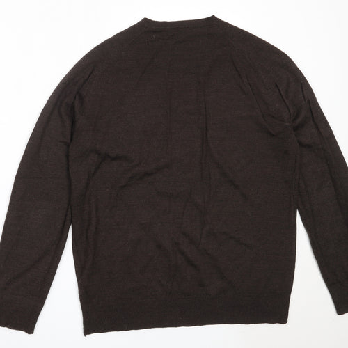 F&F Mens Brown V-Neck  Acrylic Pullover Jumper Size M