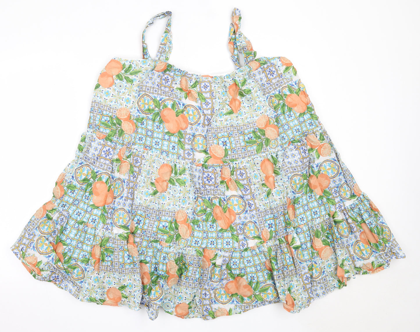 Primark Womens Green Geometric Cotton Basic Blouse Size 16 Square Neck