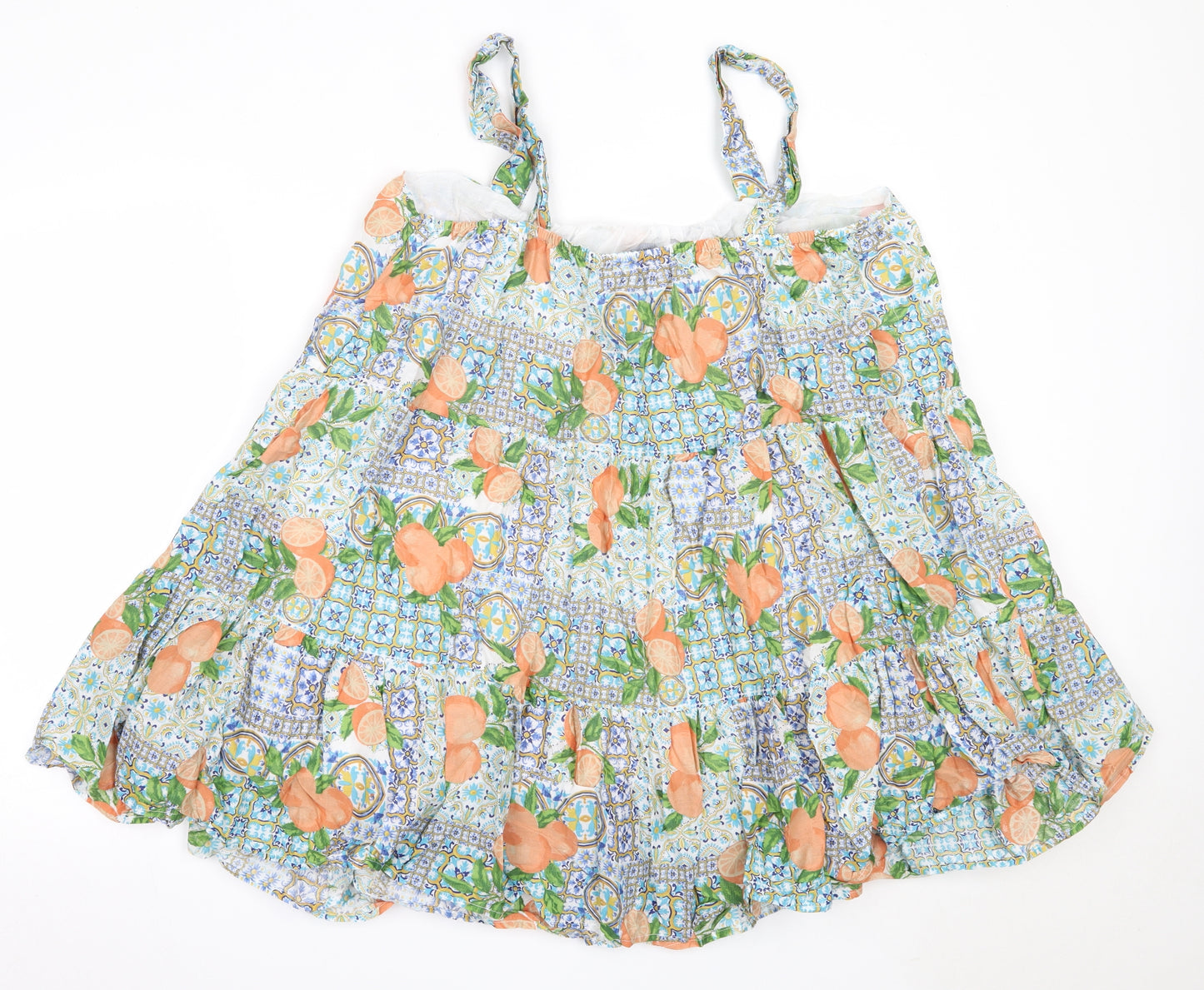 Primark Womens Green Geometric Cotton Basic Blouse Size 16 Square Neck