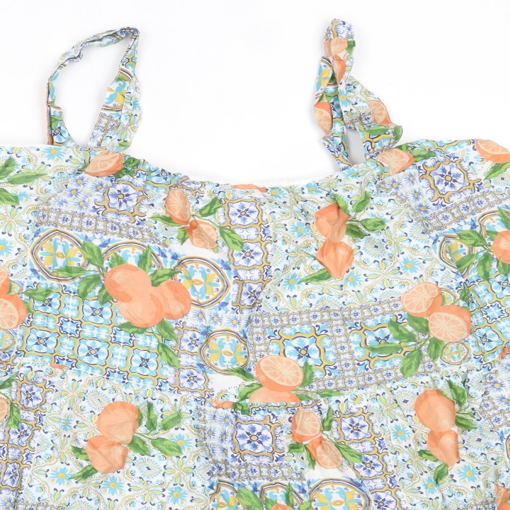 Primark Womens Green Geometric Cotton Basic Blouse Size 16 Square Neck