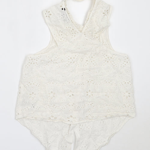 Topshop Womens White  Cotton Basic Button-Up Size 12 Collared