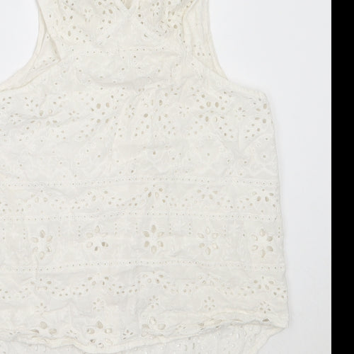 Topshop Womens White  Cotton Basic Button-Up Size 12 Collared