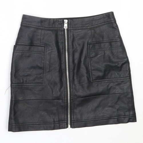 Topshop Womens Black  Polyurethane Mini Skirt Size 4