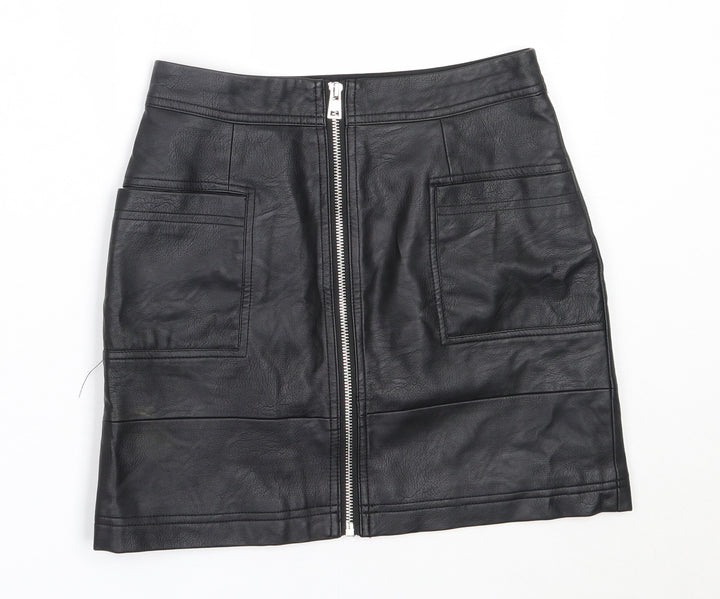 Topshop Womens Black Polyurethane Mini Skirt Size 4