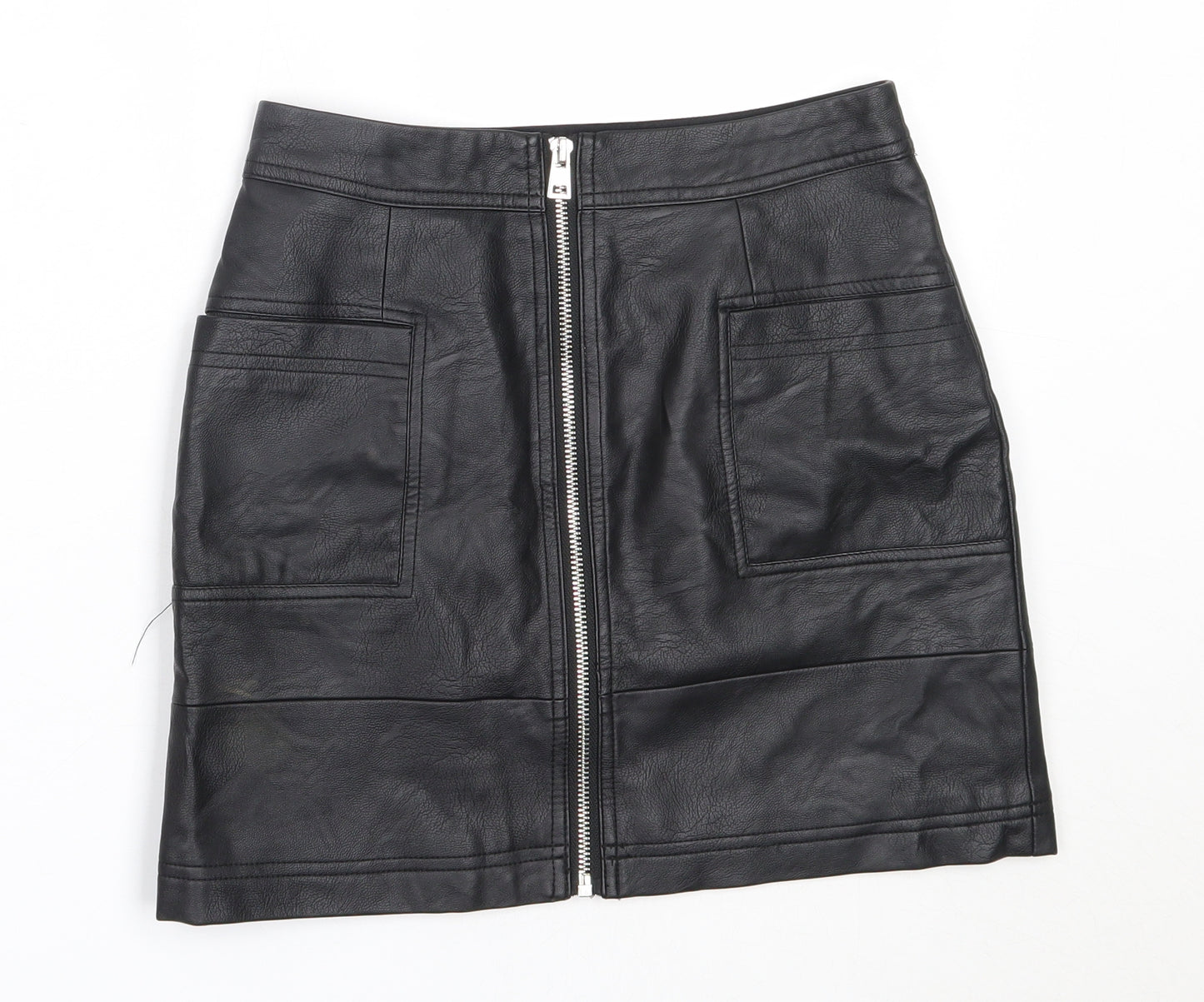 Topshop Womens Black  Polyurethane Mini Skirt Size 4
