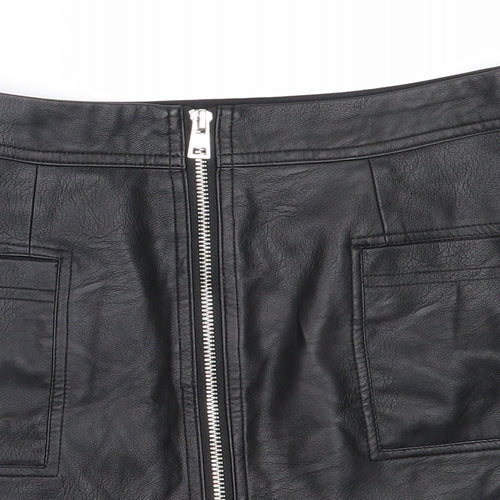 Topshop Womens Black  Polyurethane Mini Skirt Size 4