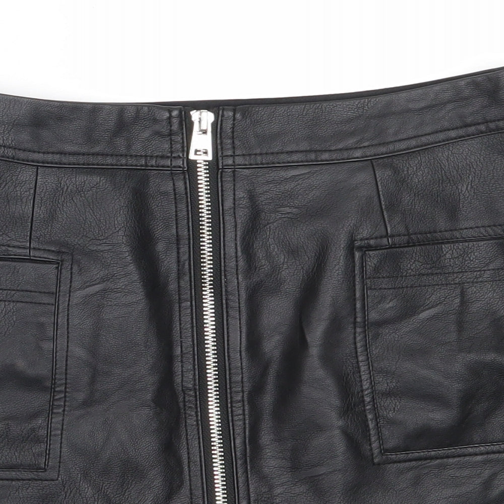 Topshop Womens Black  Polyurethane Mini Skirt Size 4