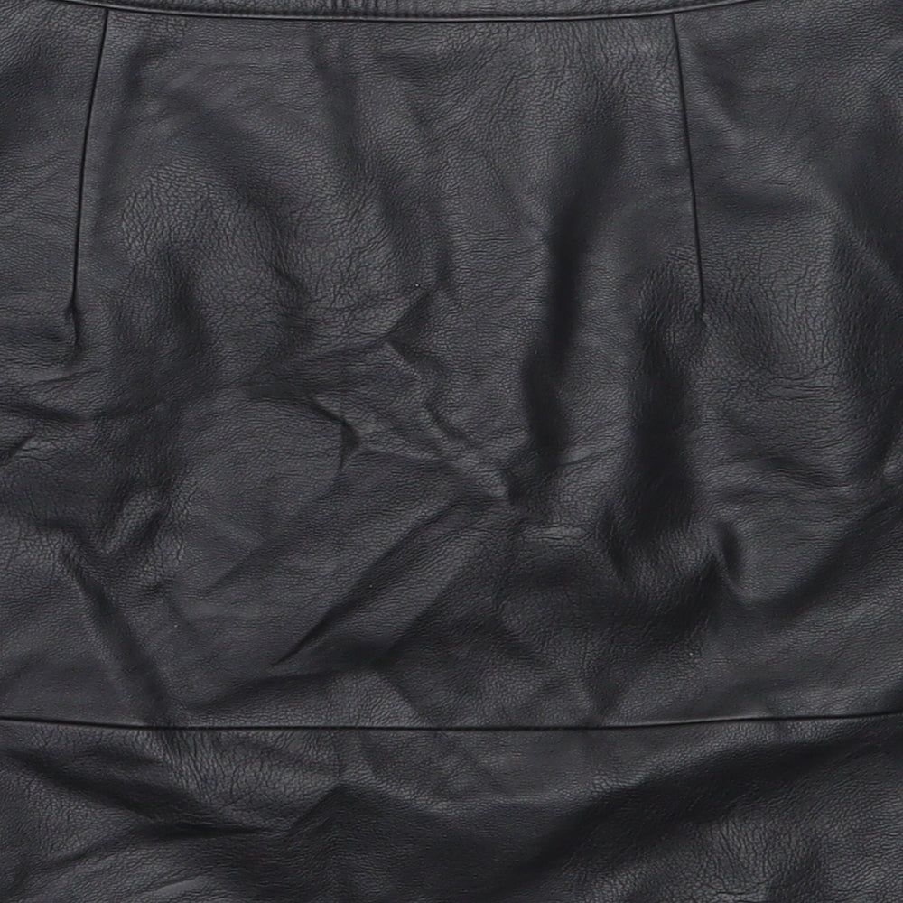 Topshop Womens Black  Polyurethane Mini Skirt Size 4
