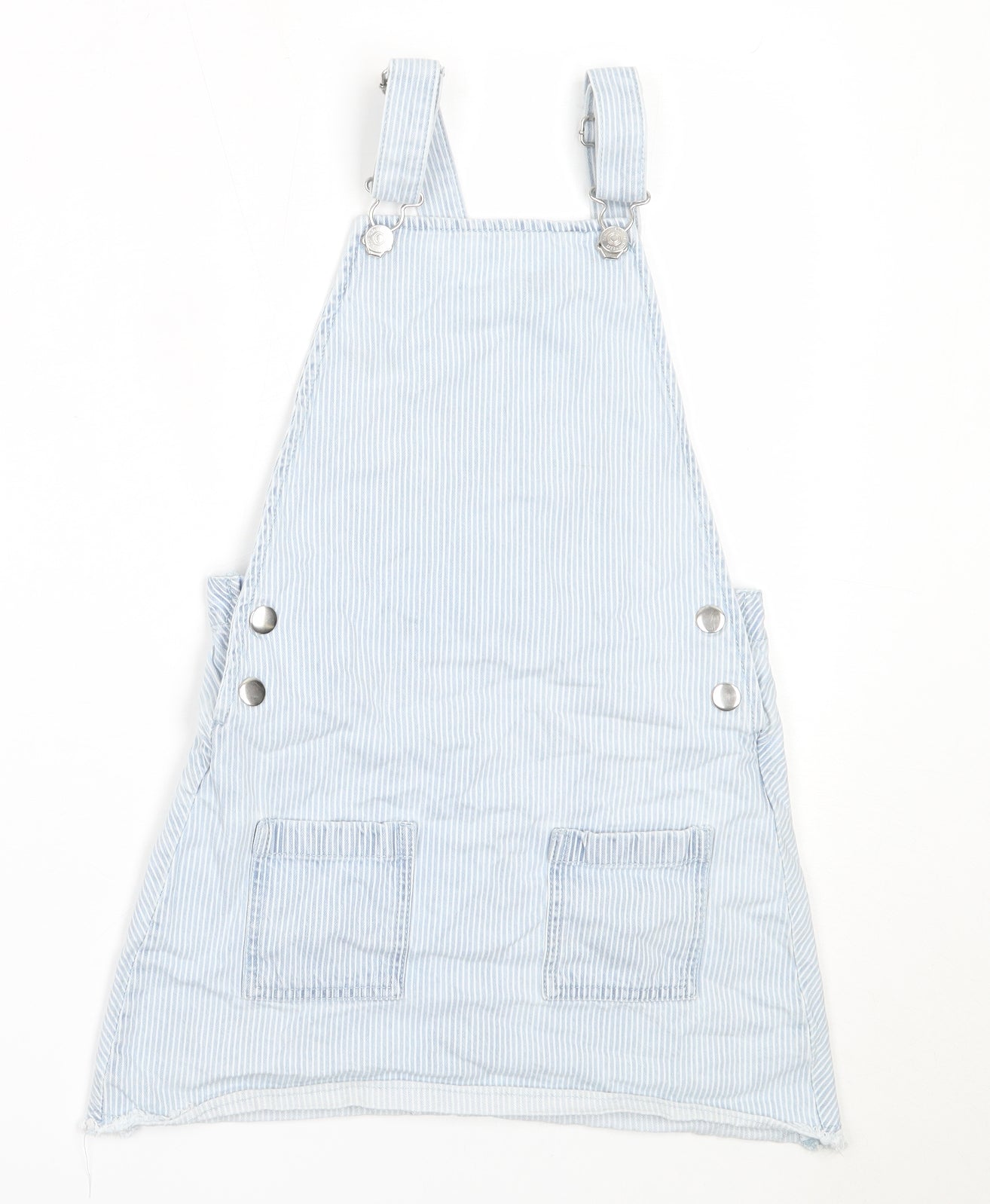 F&F Girls Blue  Cotton Pinafore/Dungaree Dress  Size 10-11 Years  Square Neck