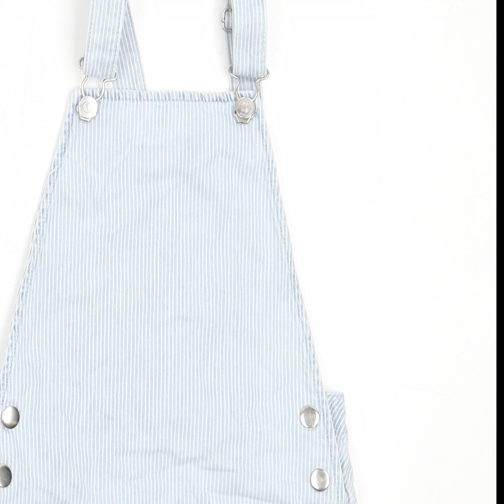 F&F Girls Blue  Cotton Pinafore/Dungaree Dress  Size 10-11 Years  Square Neck