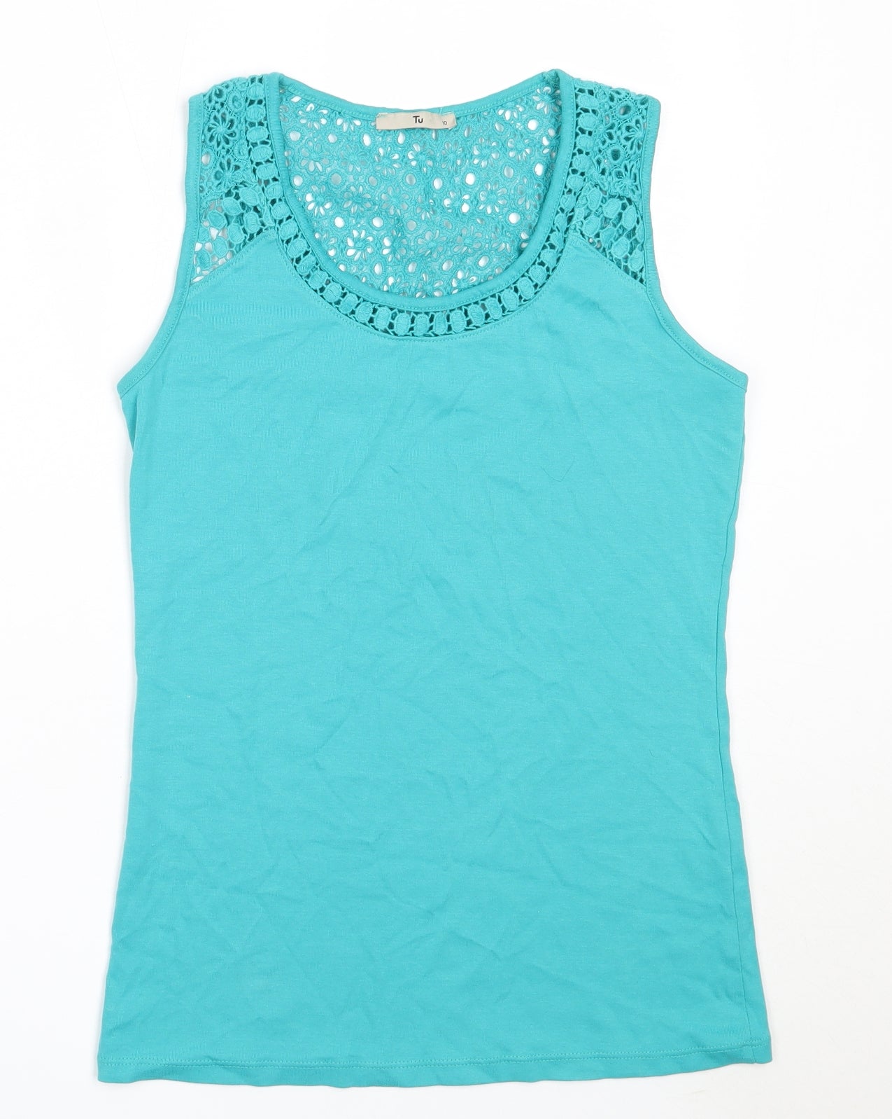TU Womens Blue  Cotton Basic Tank Size 10 Round Neck