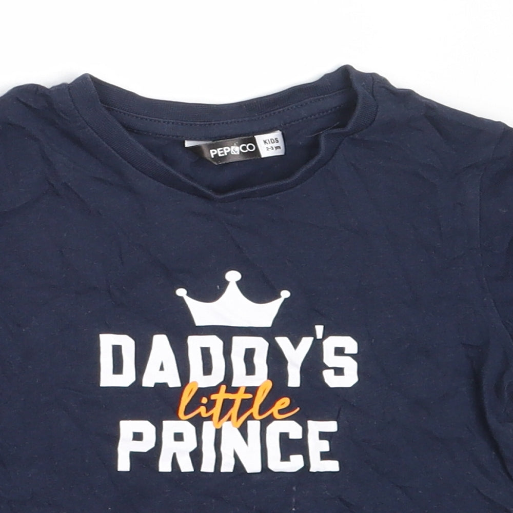 Pep&Co Boys Blue  Cotton Basic T-Shirt Size 2-3 Years Round Neck