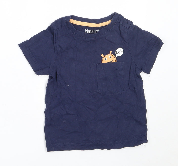 Nutmeg Boys Blue Cotton Basic T-Shirt Size 12-18 Months Round Neck