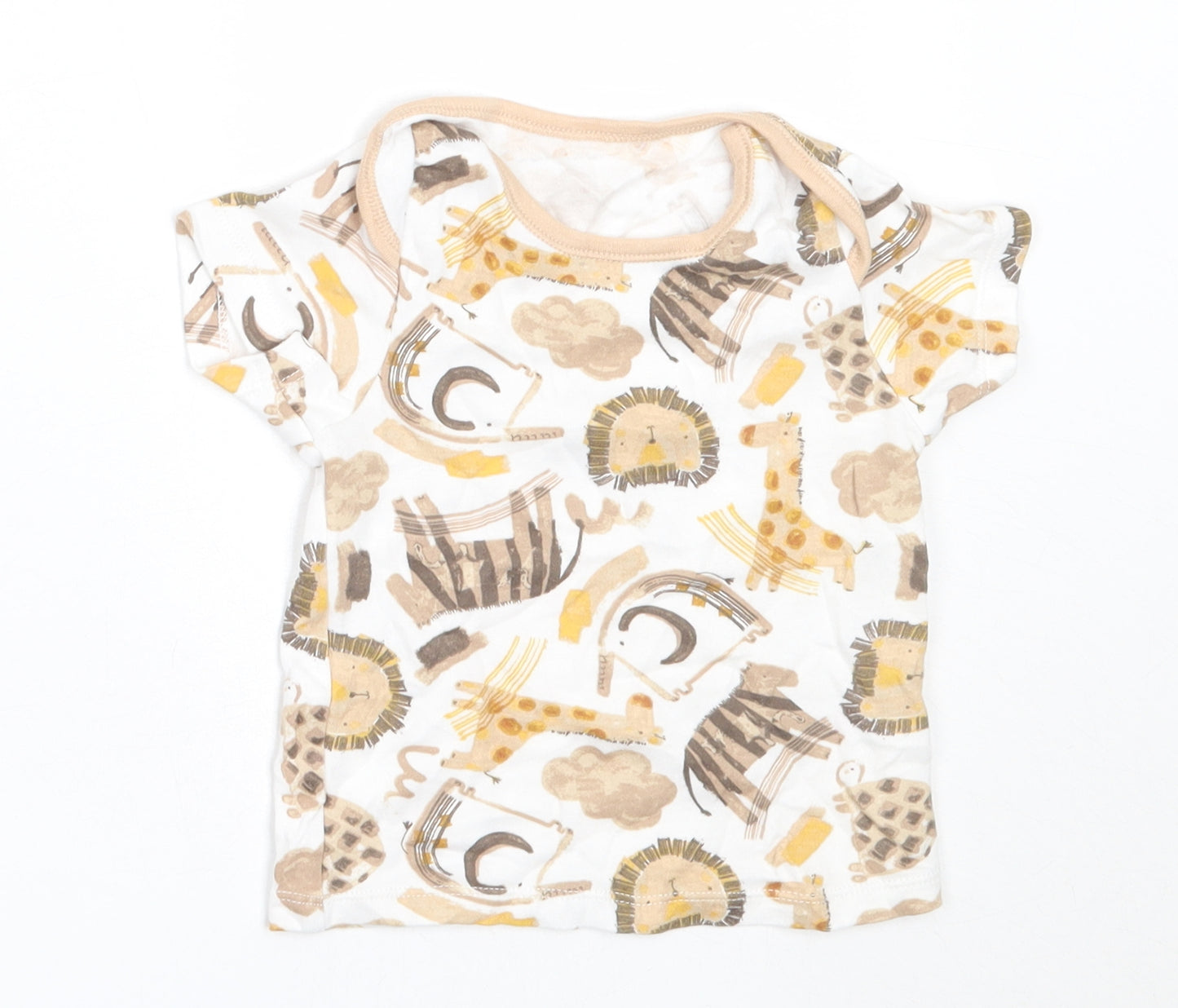 Nutmeg Boys Beige  Cotton Basic T-Shirt Size 12-18 Months Round Neck