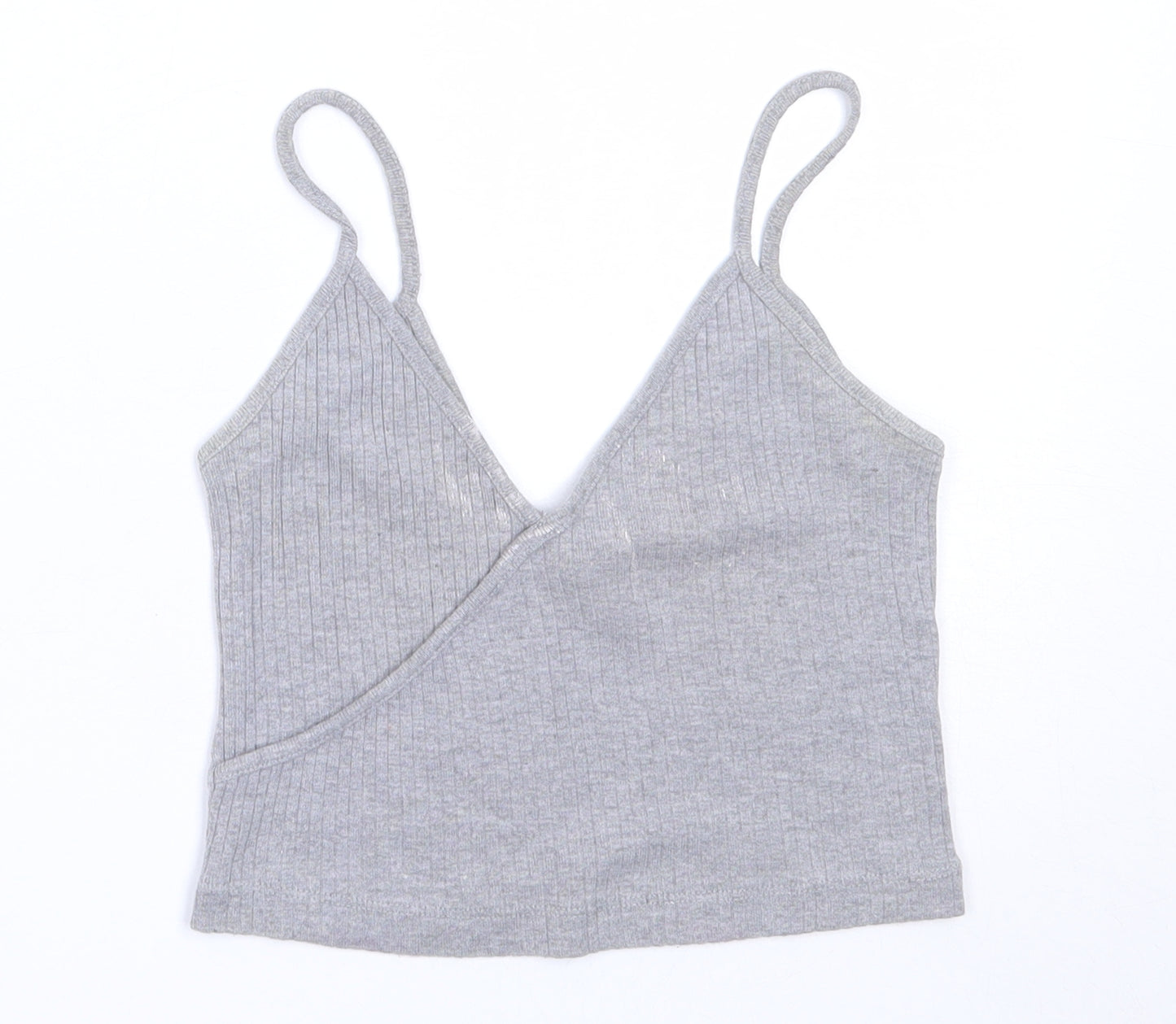 Topshop Womens Grey  Cotton Cropped Tank Size 6 V-Neck