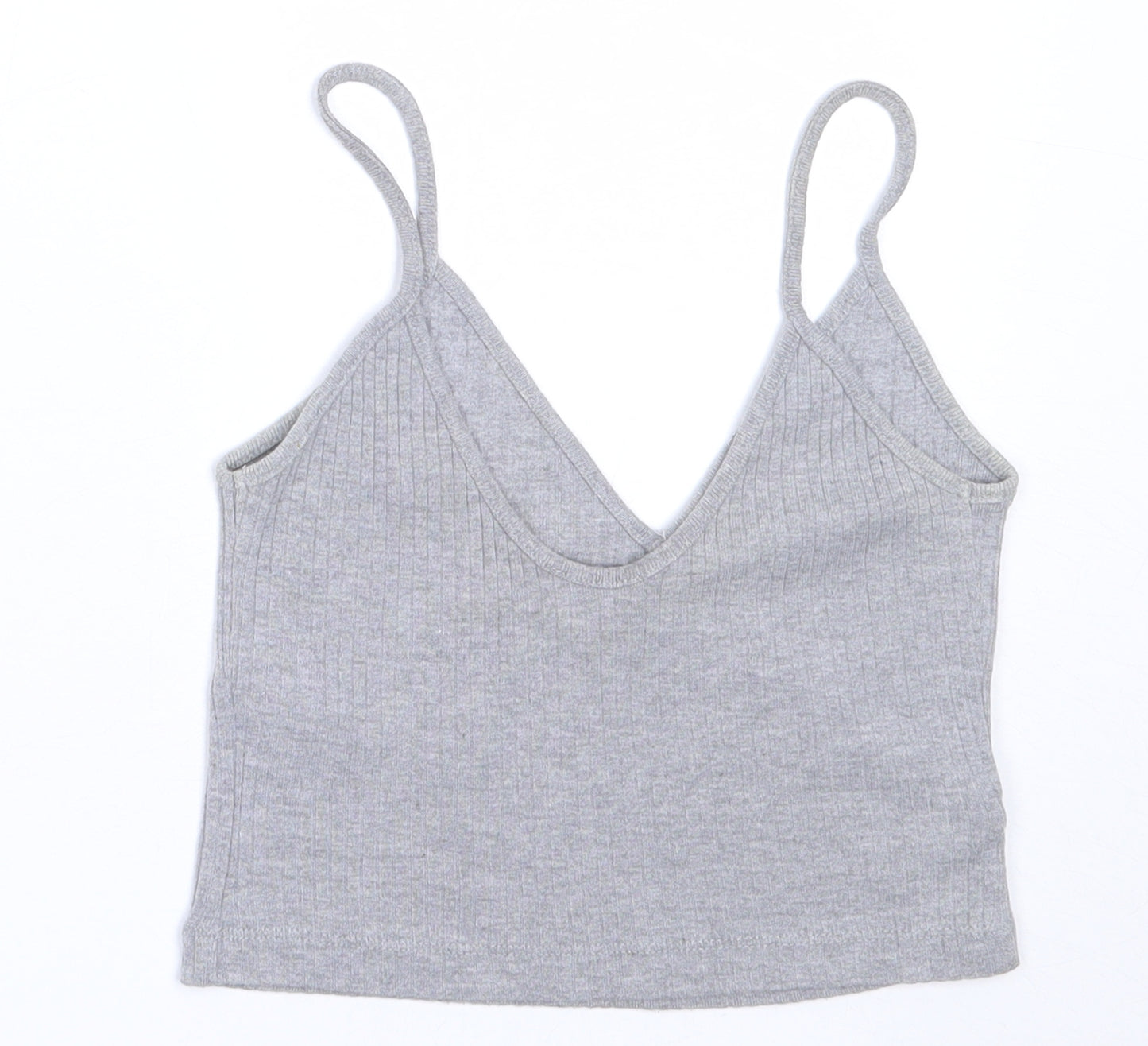 Topshop Womens Grey  Cotton Cropped Tank Size 6 V-Neck
