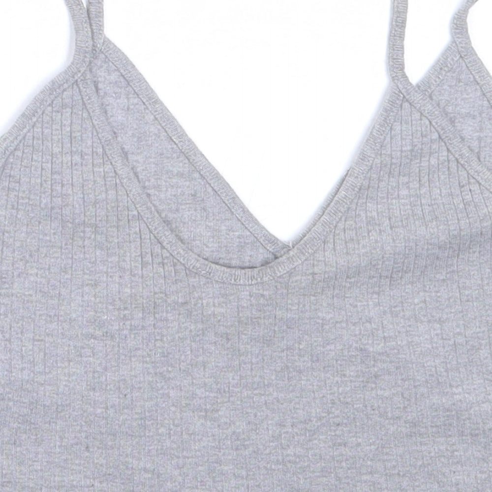 Topshop Womens Grey  Cotton Cropped Tank Size 6 V-Neck