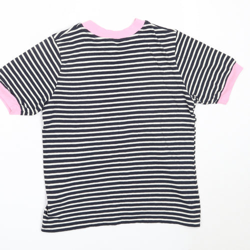 Topshop Womens Blue Striped Cotton Basic T-Shirt Size 8 Round Neck