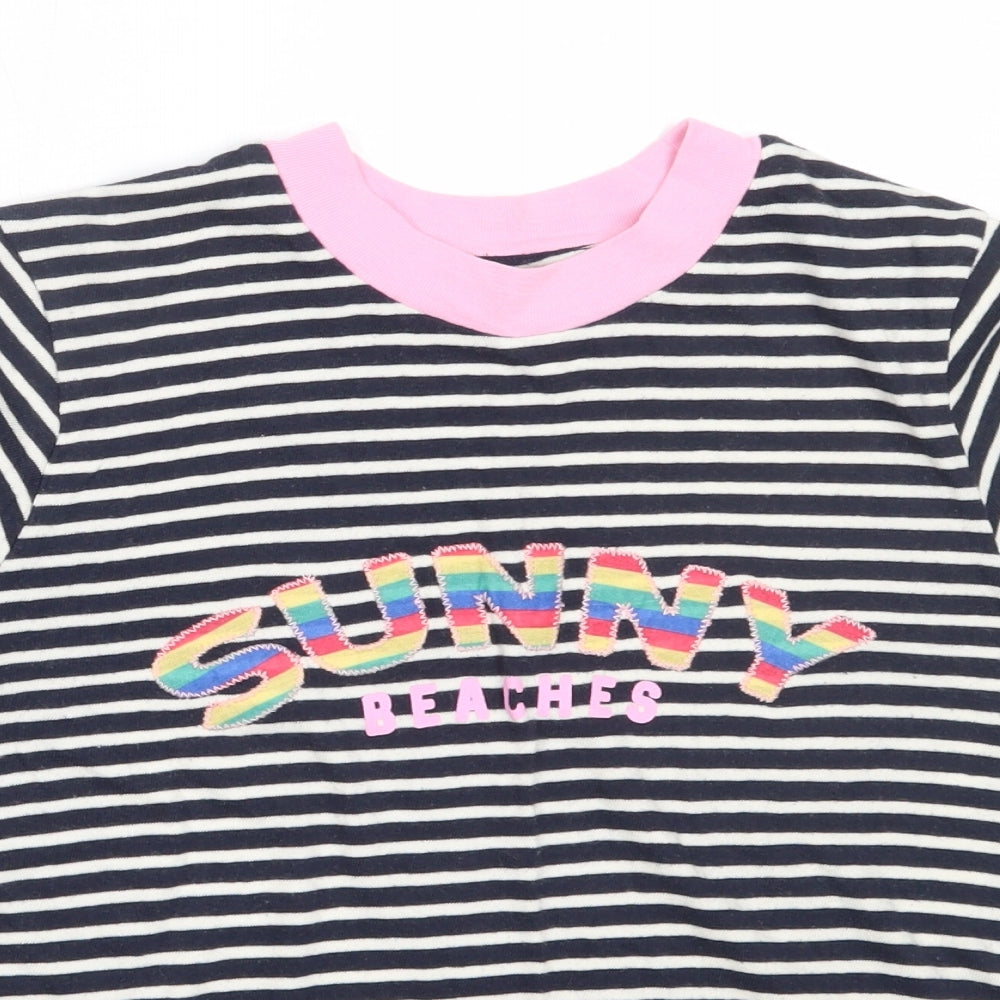 Topshop Womens Blue Striped Cotton Basic T-Shirt Size 8 Round Neck