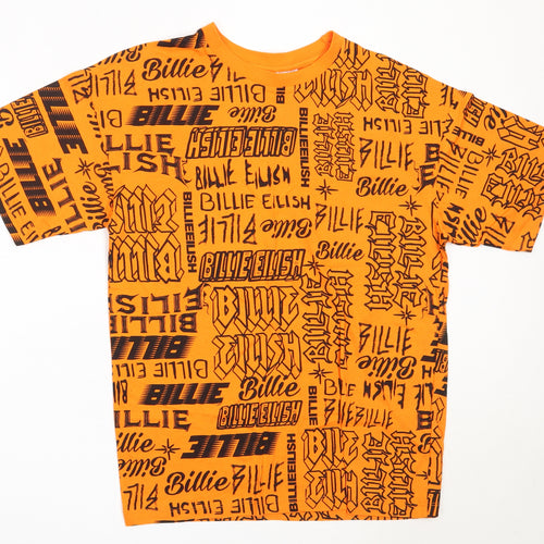 Primark Womens Orange  Cotton Basic T-Shirt Size 2XS Round Neck - Billie Eilish
