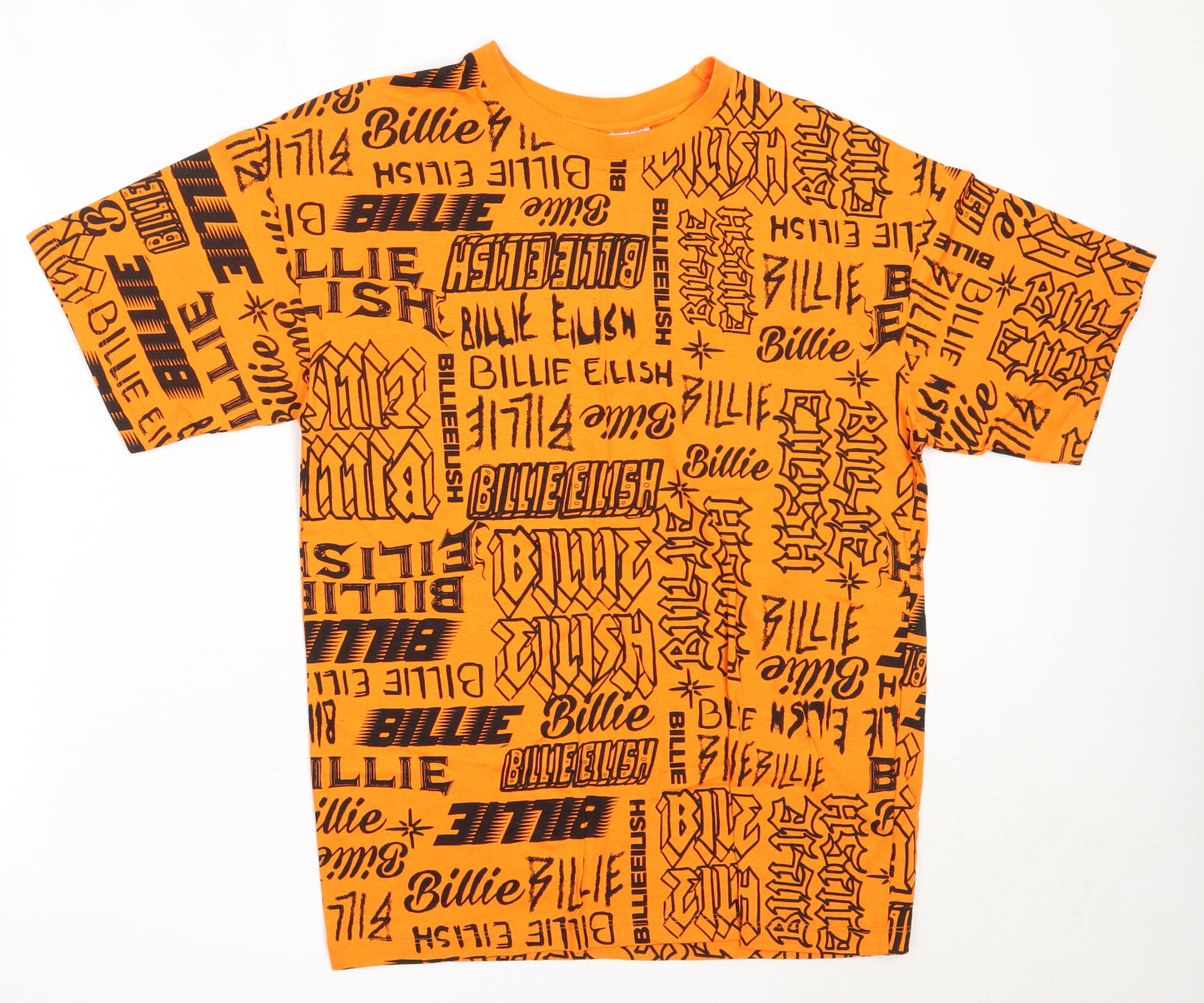 Primark Womens Orange  Cotton Basic T-Shirt Size 2XS Round Neck - Billie Eilish