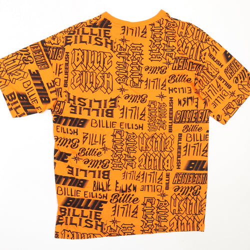 Primark Womens Orange  Cotton Basic T-Shirt Size 2XS Round Neck - Billie Eilish