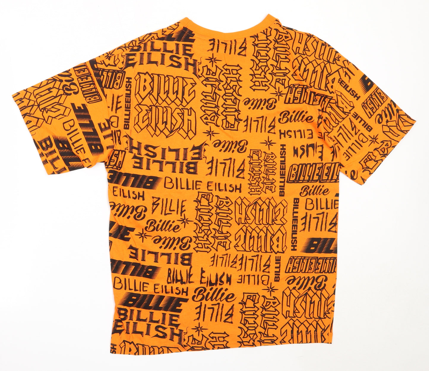 Primark Womens Orange  Cotton Basic T-Shirt Size 2XS Round Neck - Billie Eilish