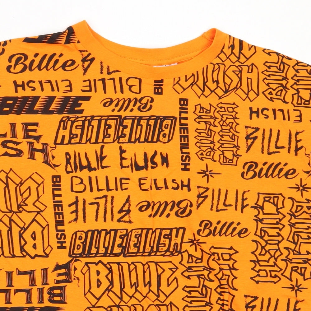 Primark Womens Orange  Cotton Basic T-Shirt Size 2XS Round Neck - Billie Eilish