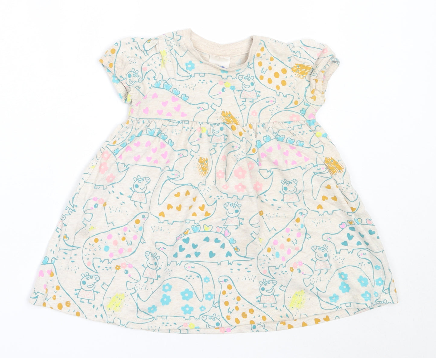 George Girls Beige  Cotton Fit & Flare  Size 12-18 Months  Round Neck  - peppa pig