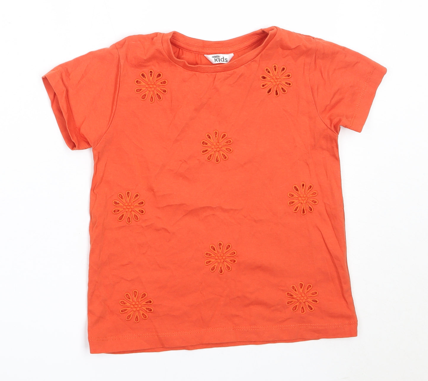 M&Co Girls Orange  Cotton Basic T-Shirt Size 7-8 Years Round Neck