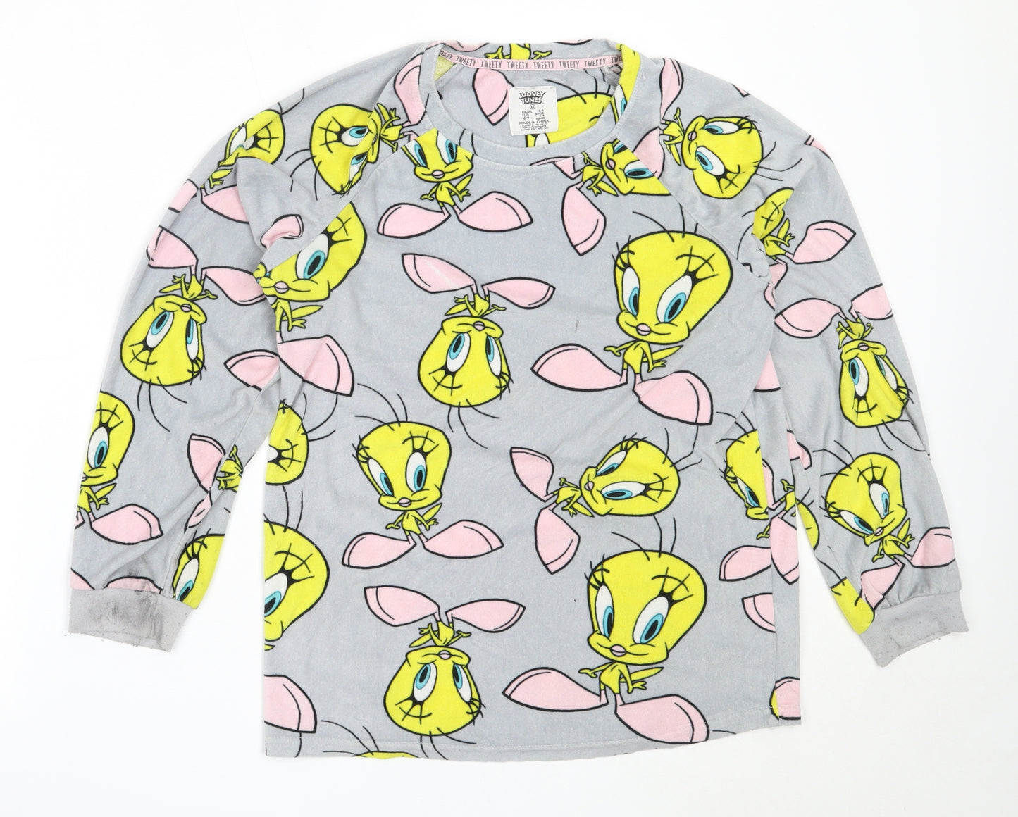 Primark Womens Grey Solid Polyester Top Pyjama Top Size XS   - Looney Tunes