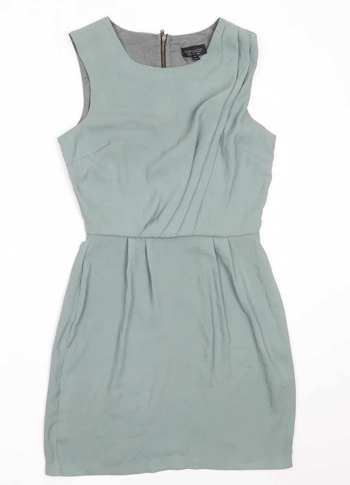 Topshop Womens Green  Polyester Shift  Size 6  Round Neck
