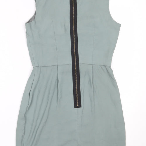 Topshop Womens Green  Polyester Shift  Size 6  Round Neck