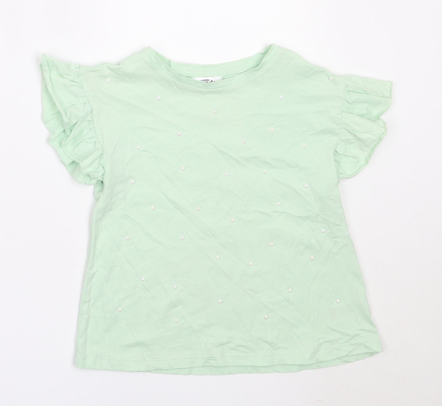 M&Co Girls Green  Cotton Basic T-Shirt Size 6-7 Years Round Neck