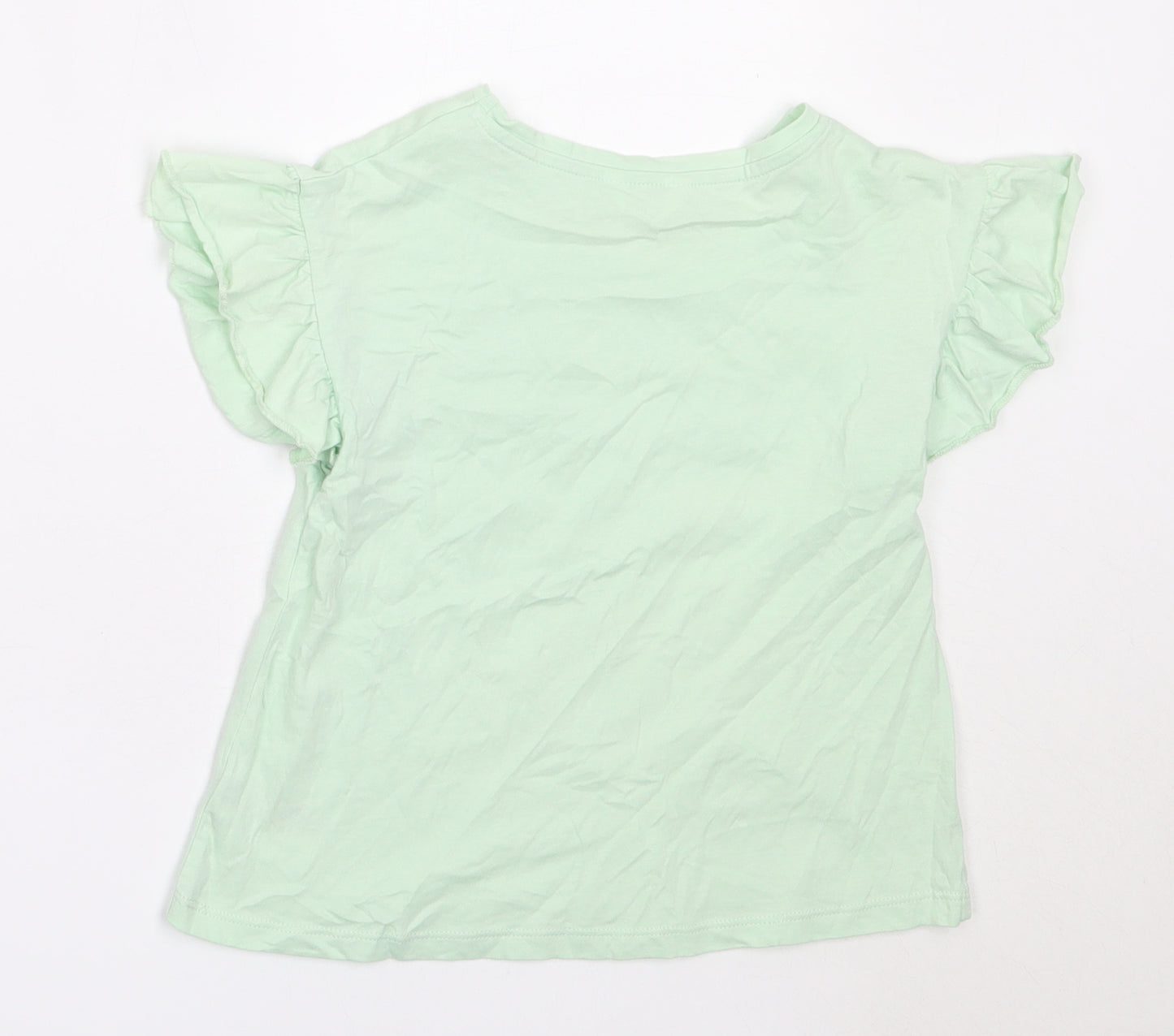 M&Co Girls Green  Cotton Basic T-Shirt Size 6-7 Years Round Neck