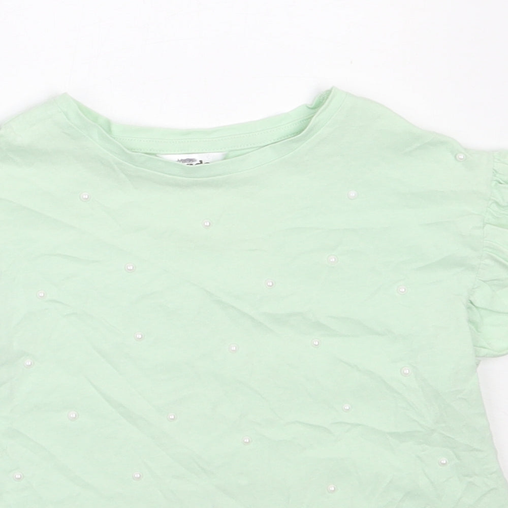 M&Co Girls Green  Cotton Basic T-Shirt Size 6-7 Years Round Neck