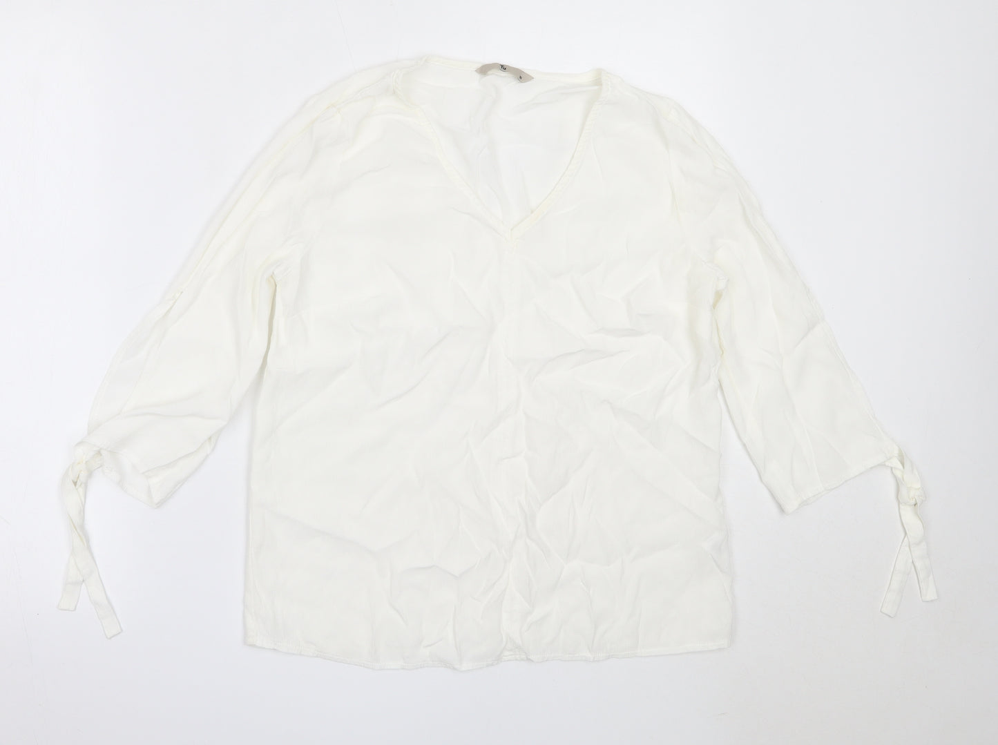 TU Womens White  Viscose Basic Blouse Size 10 V-Neck