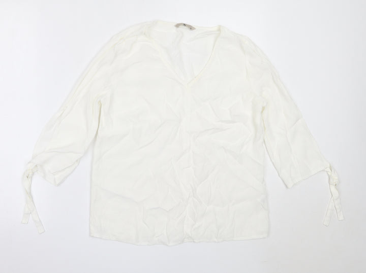TU Womens White  Viscose Basic Blouse Size 10 V-Neck