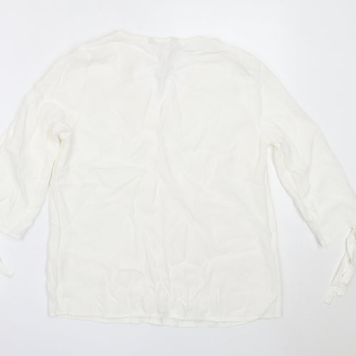 TU Womens White  Viscose Basic Blouse Size 10 V-Neck